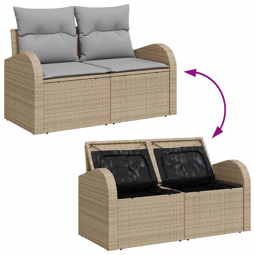 Trädgårdsoffset med kudde med lagring 10 pcs Beige Poly rattan