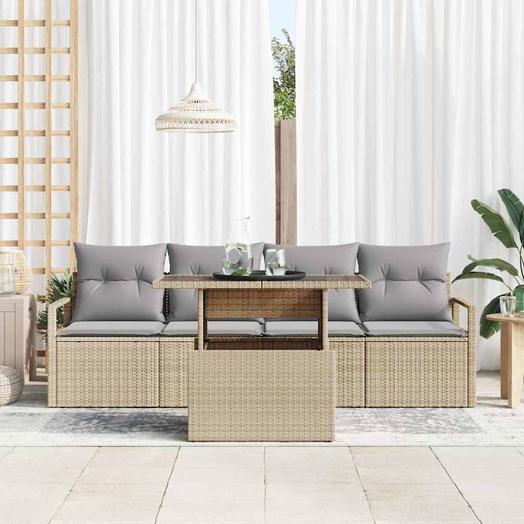 Trädgårdsoffset med lagring 5 pcs Beige Poly rattan