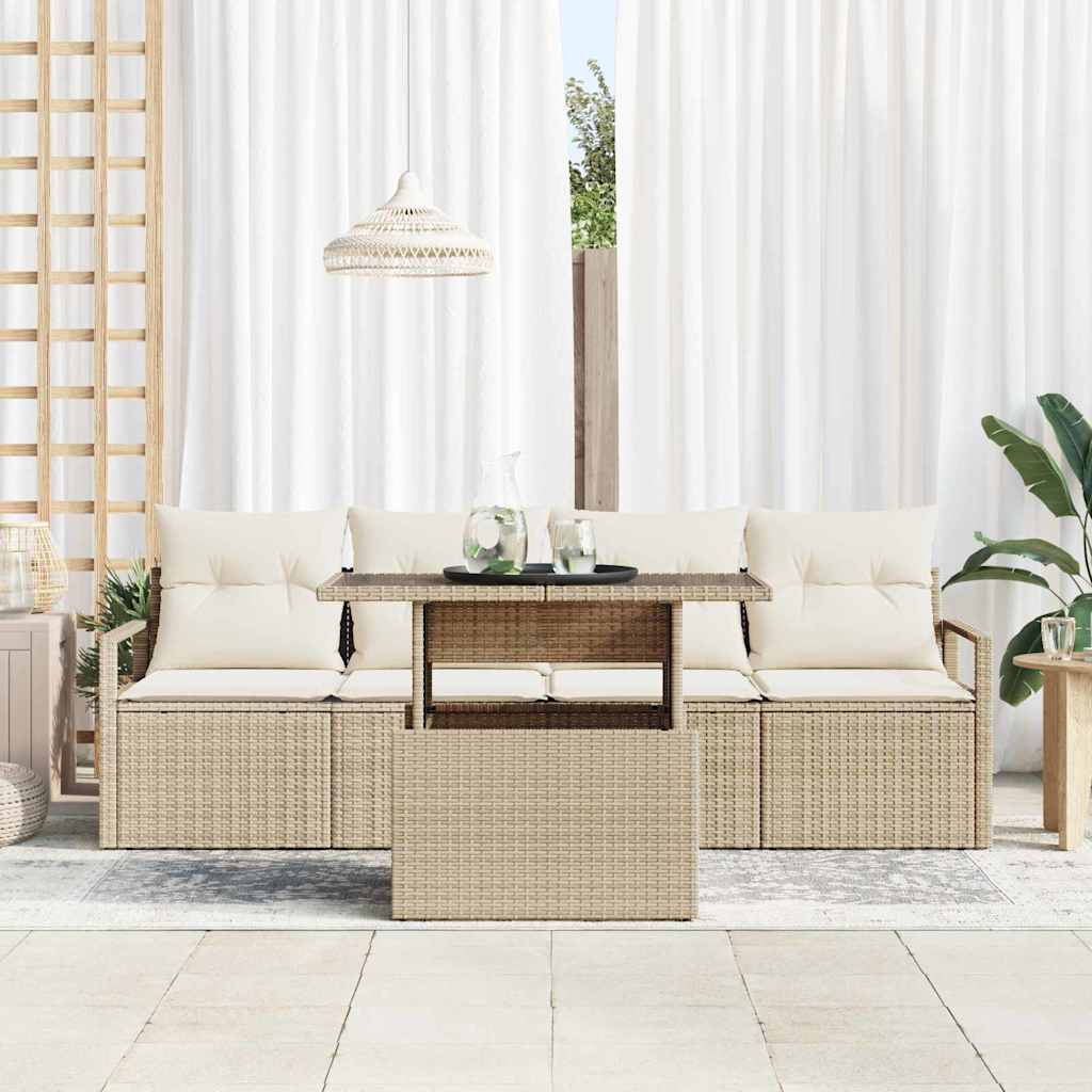Trädgårdsoffset med lagring 5 pcs Beige Poly rattan