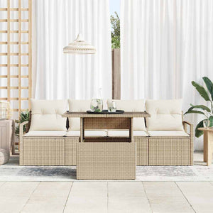 Trädgårdsoffset med lagring 5 pcs Beige Poly rattan
