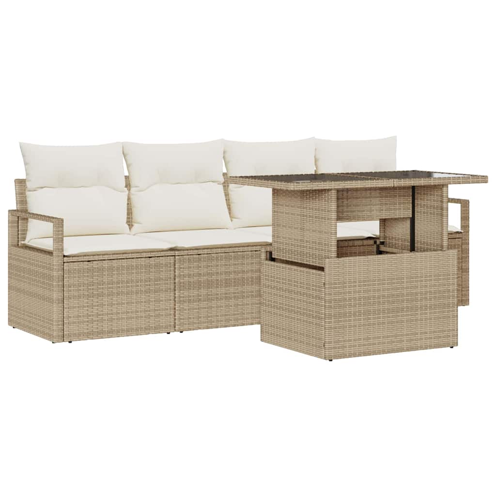 Trädgårdsoffset med lagring 5 pcs Beige Poly rattan