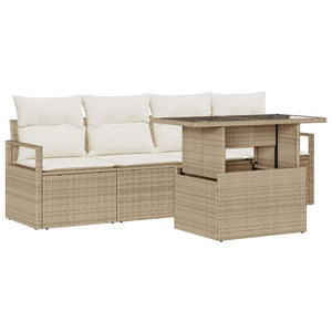 Trädgårdsoffset med lagring 5 pcs Beige Poly rattan