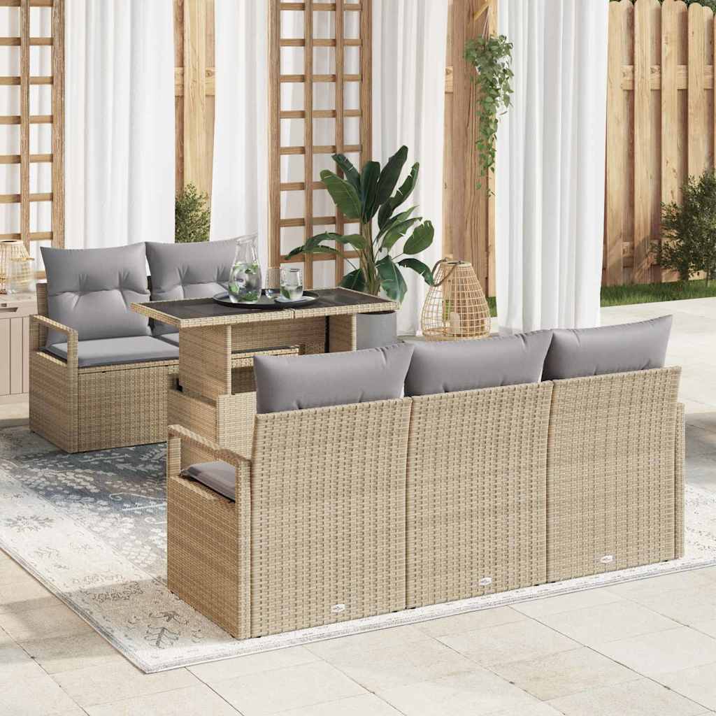 Trädgårdsoffset med kudde med lagring 6 pcs Beige Poly rattan