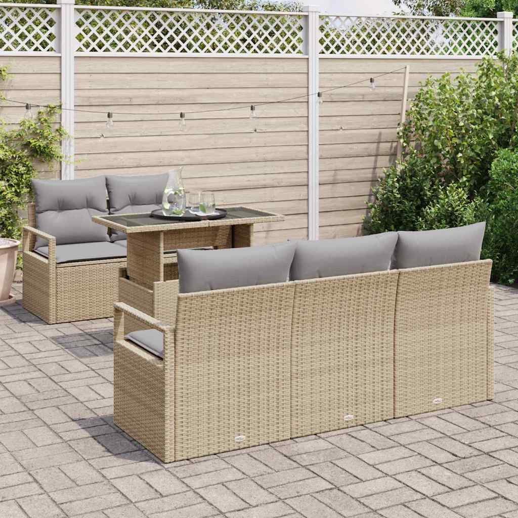 Trädgårdsoffset med kudde med lagring 6 pcs Beige Poly rattan
