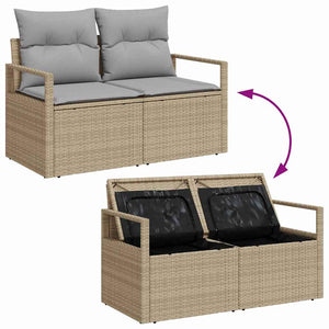 Trädgårdsoffset med kudde med lagring 6 pcs Beige Poly rattan