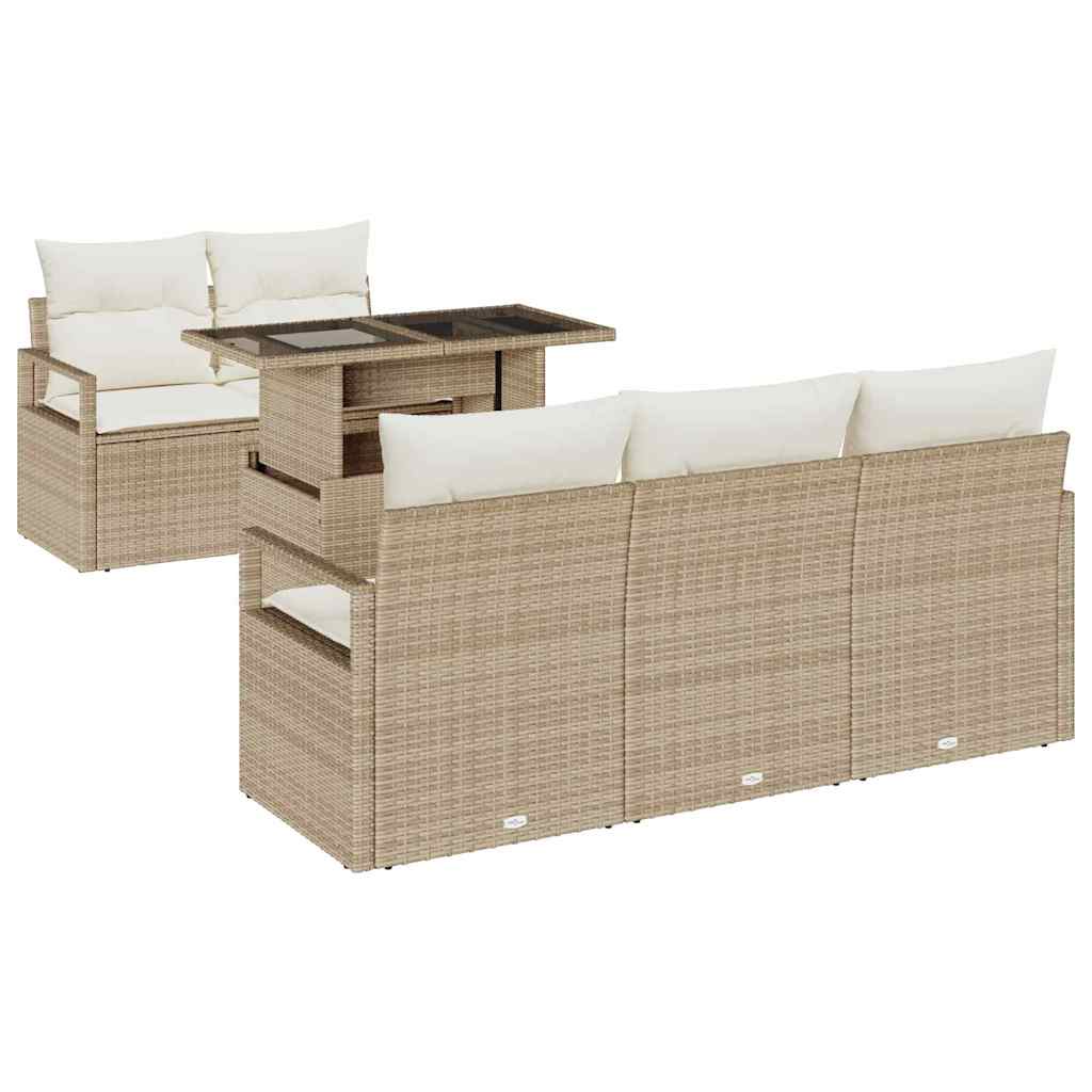 Trädgårdsoffset med kudde med lagring 6 pcs Beige Poly rattan