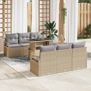 Trädgårdsoffset med kudde med lagring 7 pcs Beige Poly rattan