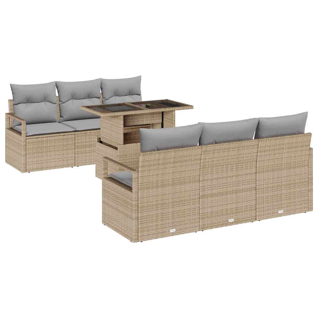 Trädgårdsoffset med kudde med lagring 7 pcs Beige Poly rattan