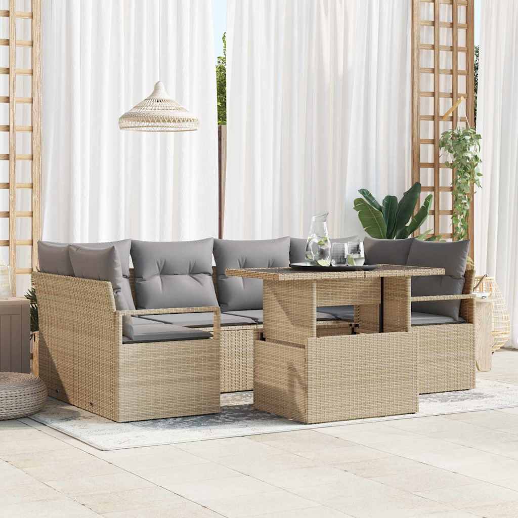 Trädgårdsoffset med lagring 7 pcs Beige Poly rattan