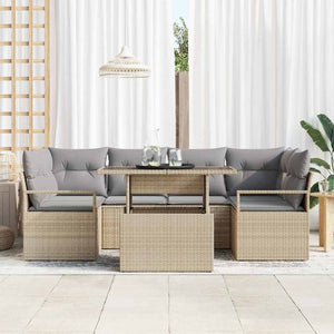 Trädgårdsoffset med lagring 7 pcs Beige Poly rattan