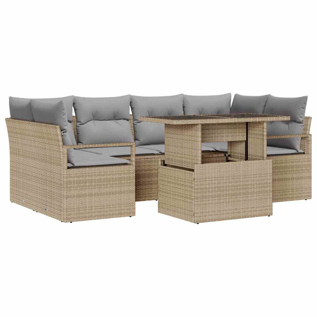 Trädgårdsoffset med lagring 7 pcs Beige Poly rattan