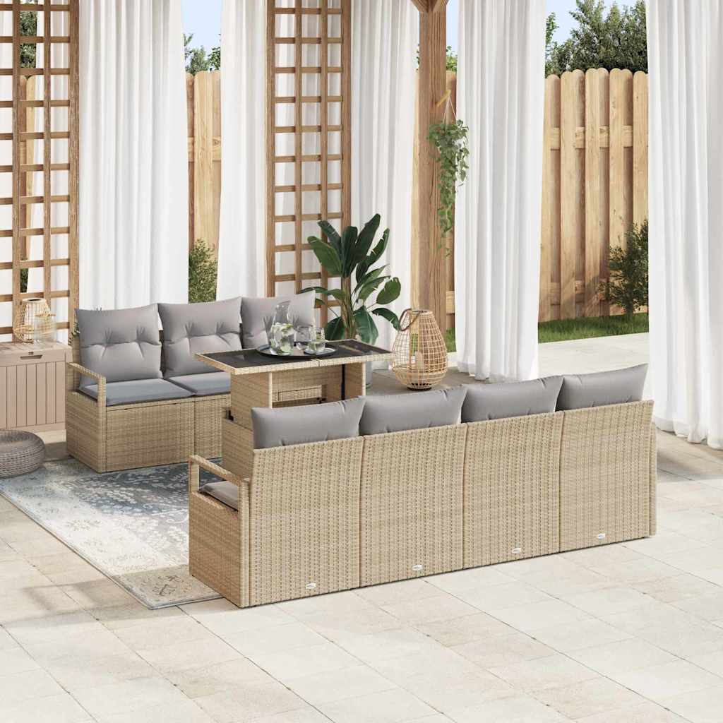 Trädgårdsoffset med kudde med lagring 8 pcs Beige Poly rattan