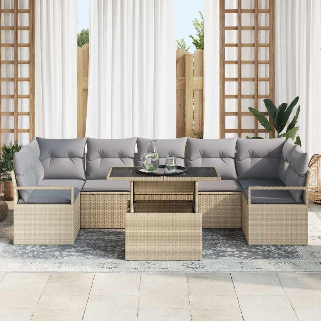 Trädgårdsoffset med lagring 8 pcs Beige Poly rattan