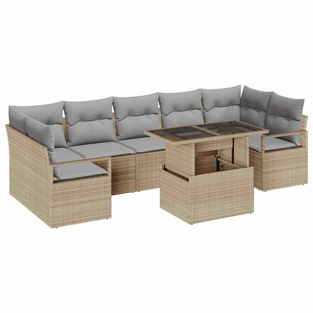 Trädgårdsoffset med lagring 8 pcs Beige Poly rattan