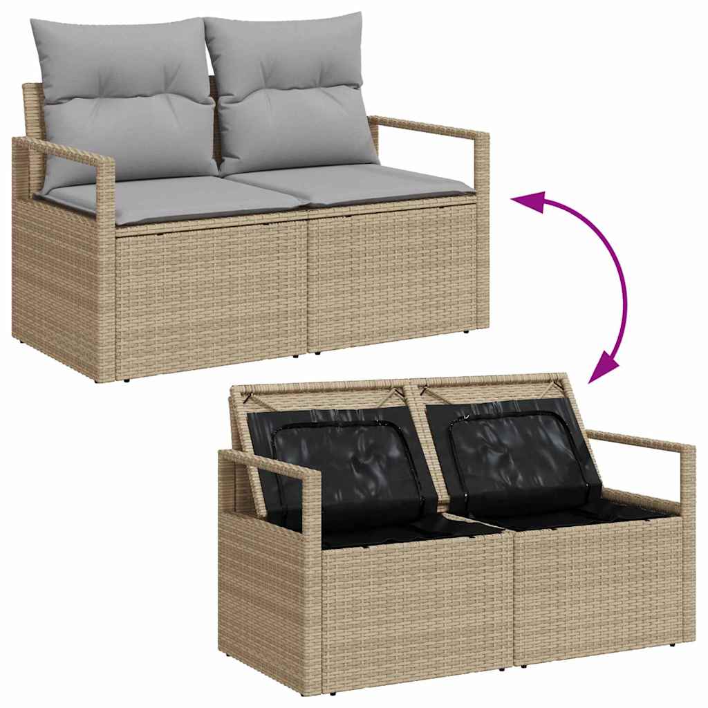 Trädgårdsoffset med lagring 9 pcs Beige Poly rattan