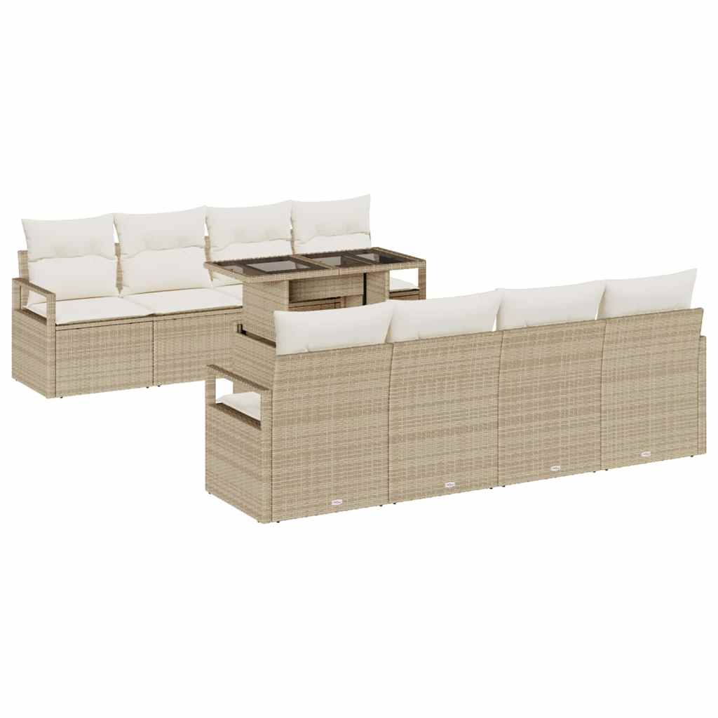 Trädgårdsoffset med lagring 9 pcs Beige Poly rattan