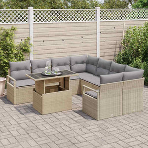 Trädgårdsoffset med kudde med lagring 9 pcs Beige Poly rattan