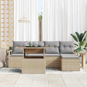 Trädgårdsoffset med lagring 6 pcs Beige Poly rattan