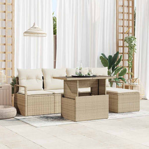 Trädgårdsoffset med lagring 6 pcs Beige Poly rattan