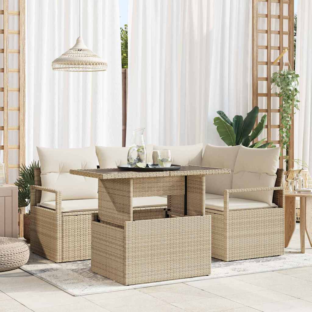 Trädgårdsoffset med lagring 5 pcs Beige Poly rattan