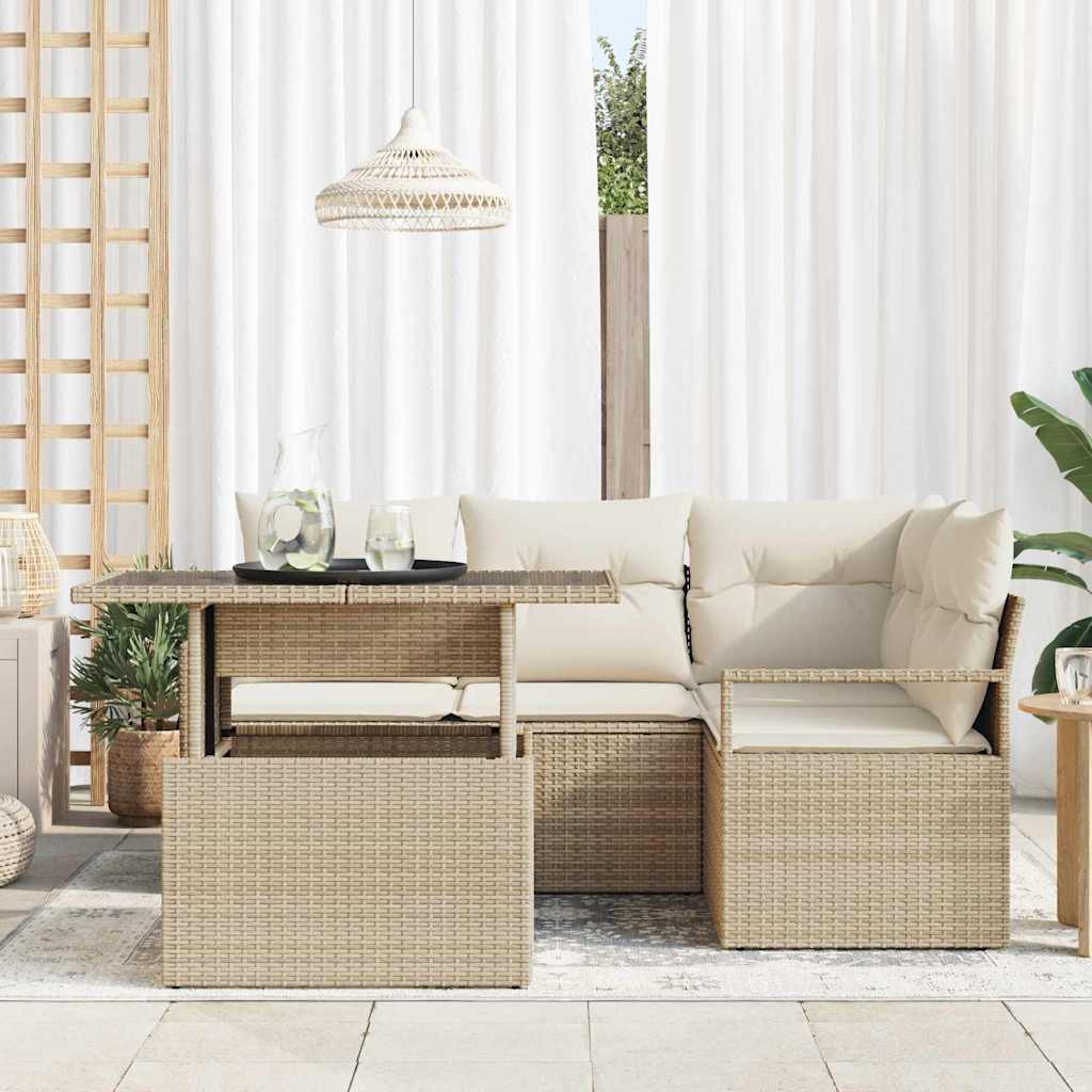 Trädgårdsoffset med lagring 5 pcs Beige Poly rattan