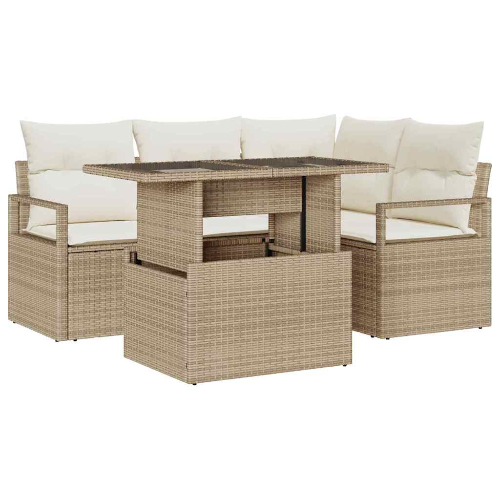 Trädgårdsoffset med lagring 5 pcs Beige Poly rattan