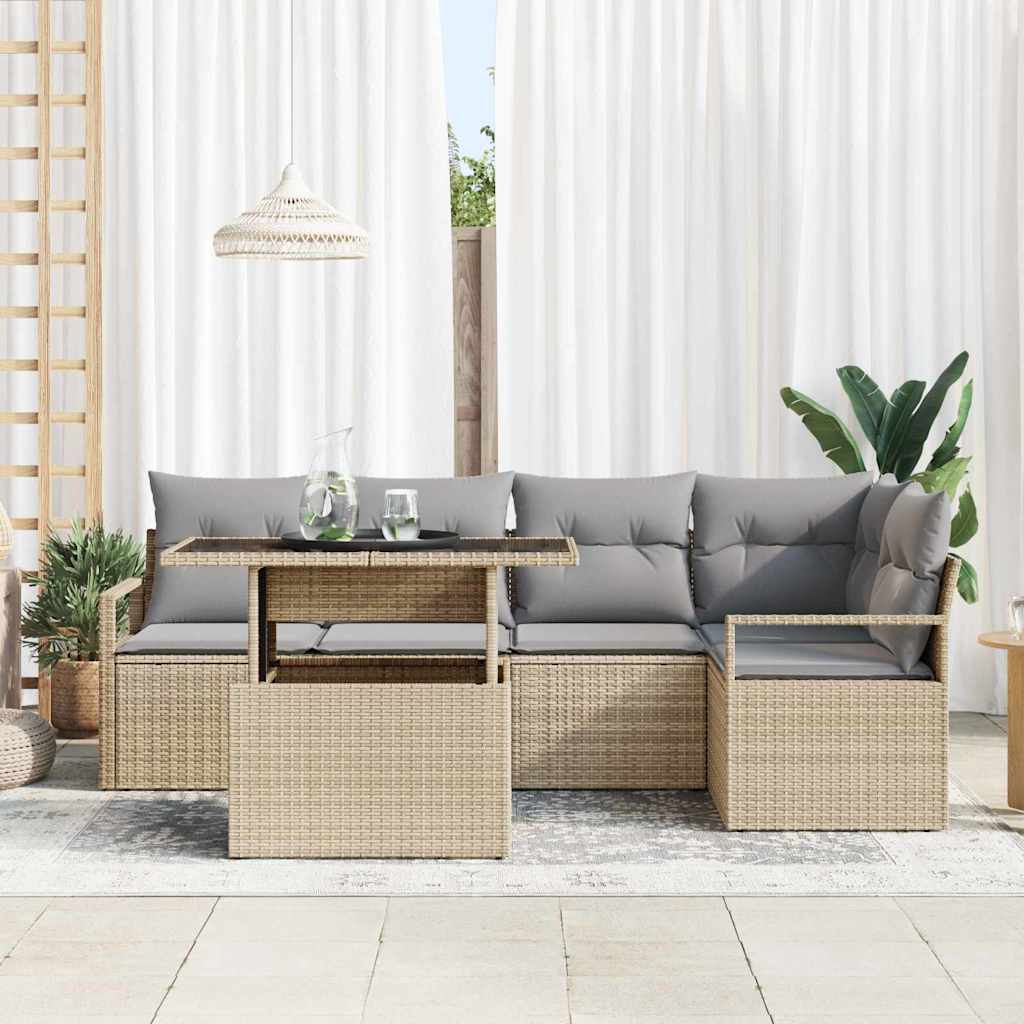 Trädgårdsoffset med lagring 6 pcs Beige Poly rattan