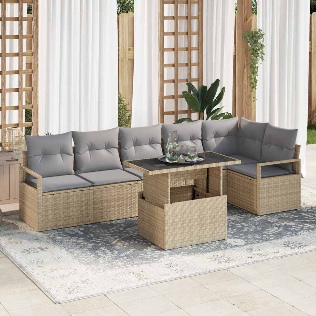 Trädgårdsoffset med lagring 7 pcs Beige Poly rattan