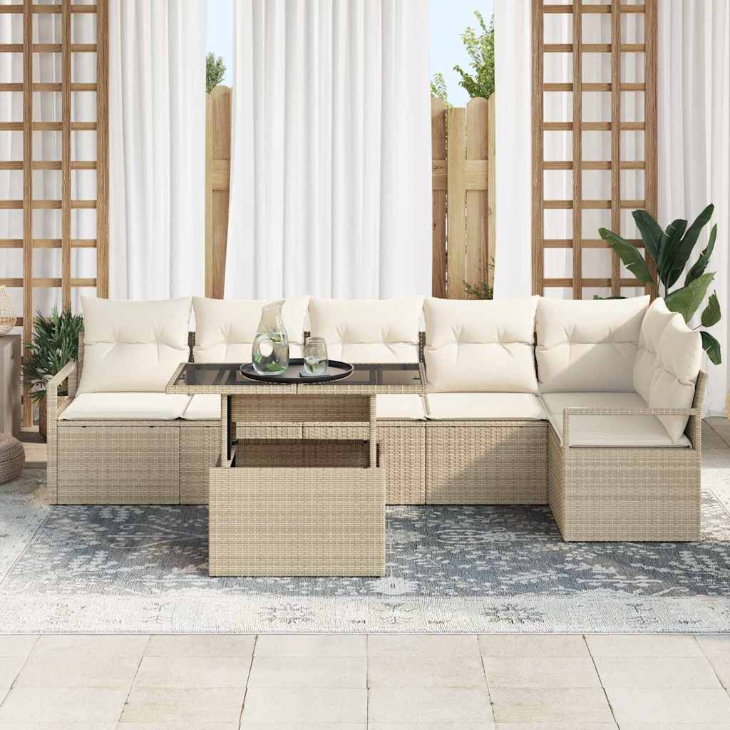Trädgårdsoffset med lagring 7 pcs Beige Poly rattan