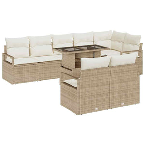 Trädgårdsoffset med lagring 9 pcs Beige Poly rattan