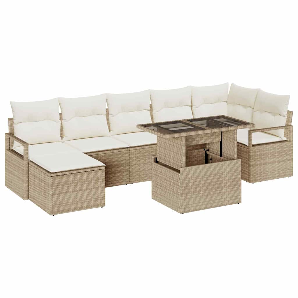Trädgårdsoffset med lagring 8 pcs Beige Poly rattan
