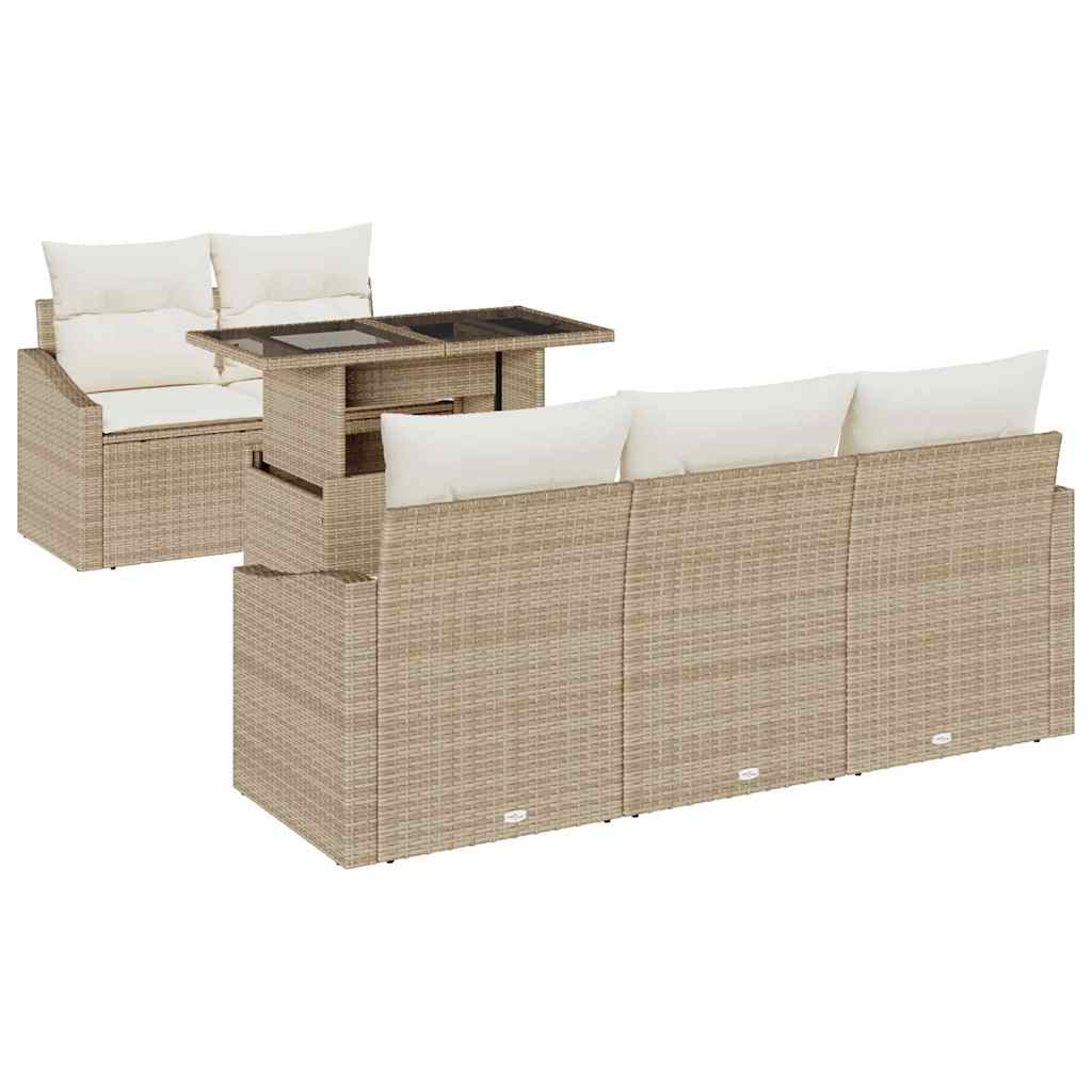 Trädgårdsoffset med lagring 6 pcs Beige Poly rattan