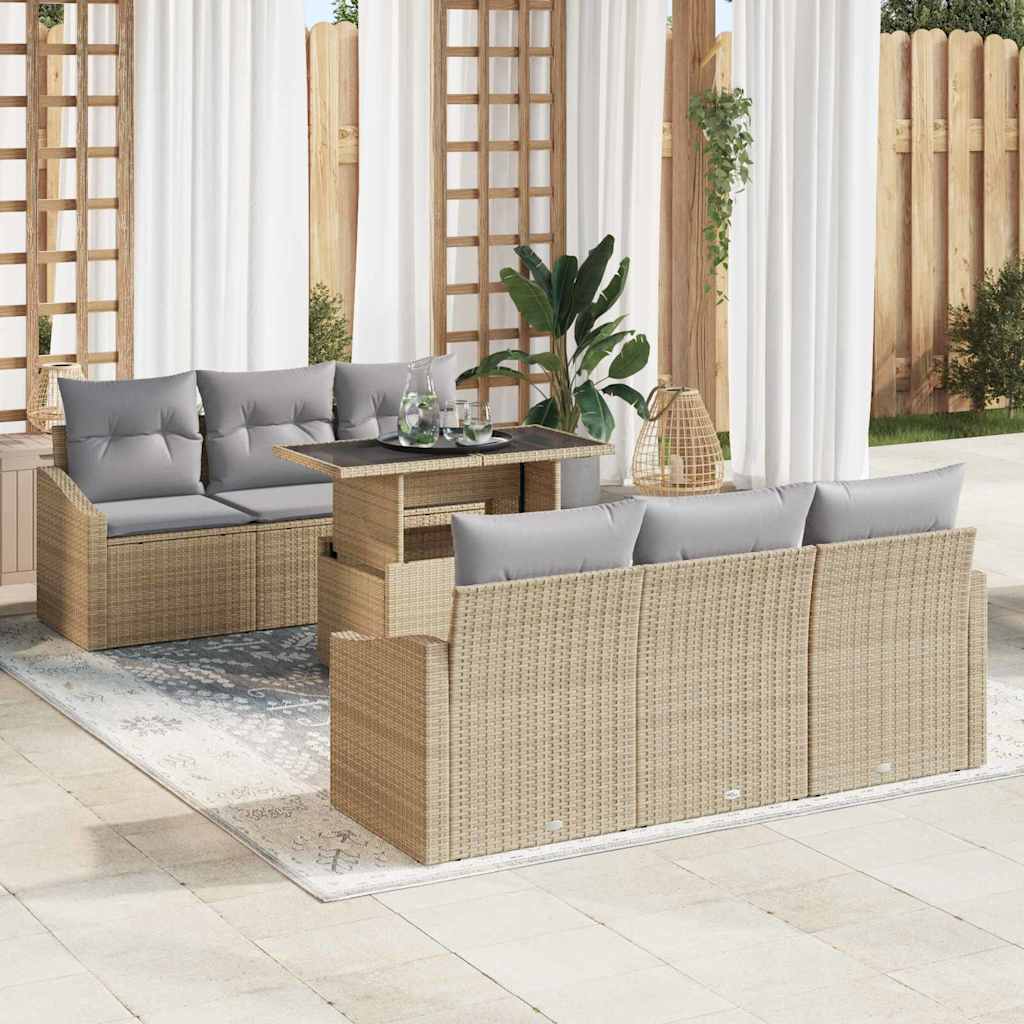 Trädgårdsoffset med lagring 7 pcs Beige Poly rattan