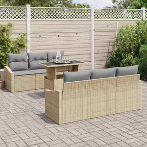 Trädgårdsoffset med lagring 7 pcs Beige Poly rattan