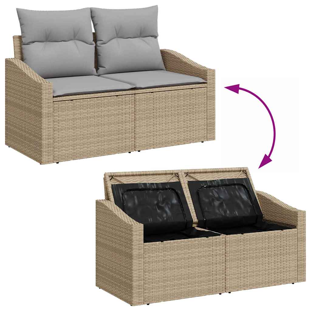 Trädgårdsoffset med lagring 7 pcs Beige Poly rattan