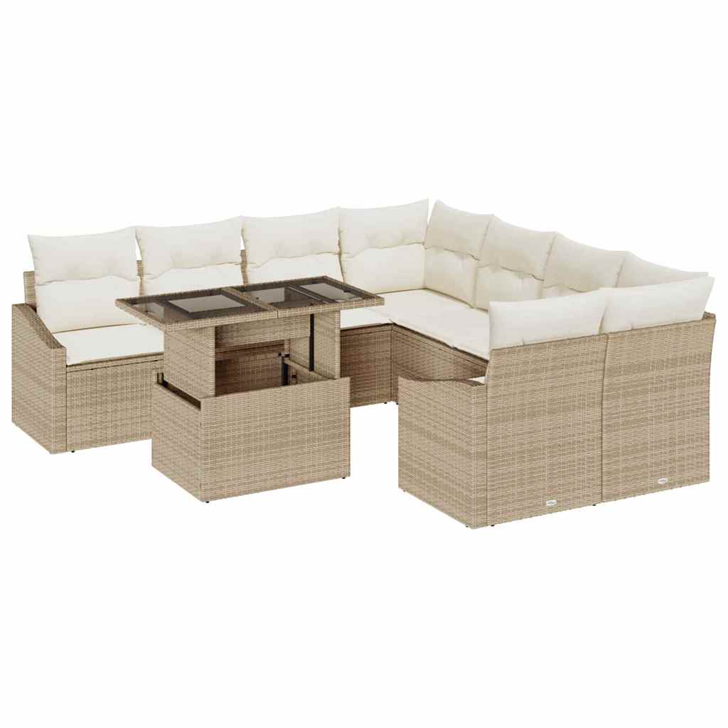 Trädgårdsoffset med lagring 9 pcs Beige Poly rattan