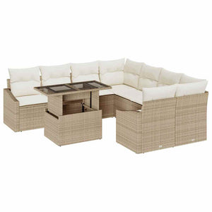 Trädgårdsoffset med lagring 9 pcs Beige Poly rattan