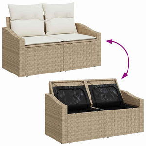 Trädgårdsoffset med lagring 9 pcs Beige Poly rattan