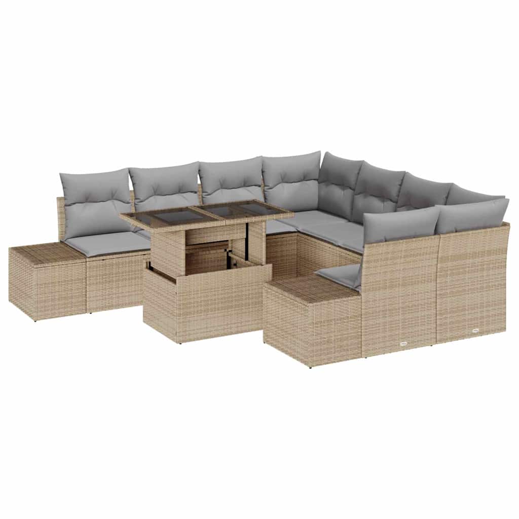 Trädgårdsoffset med kudde 9 pcs Beige och Ljusgrå konstrotting
