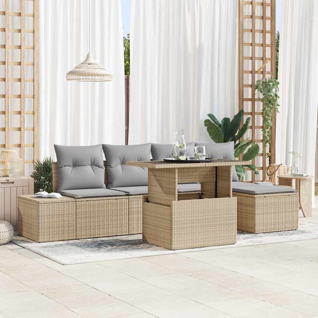 Trädgårdsoffset med lagring 6 pcs Beige Poly rattan