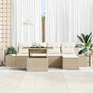 Trädgårdsoffset med lagring 6 pcs Beige Poly rattan