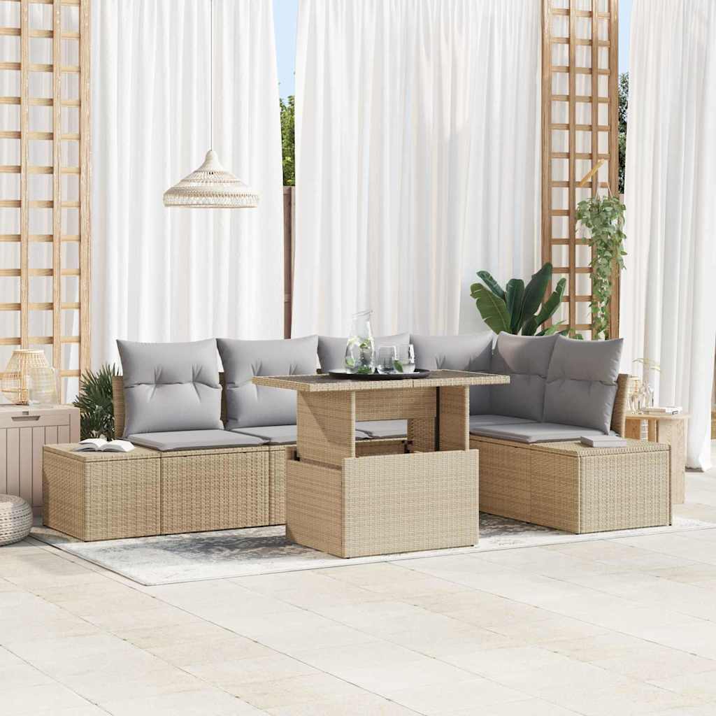 Trädgårdsoffset med lagring 6 pcs Beige Poly rattan