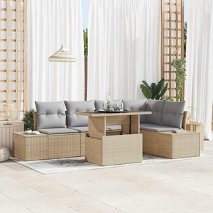 Trädgårdsoffset med lagring 6 pcs Beige Poly rattan