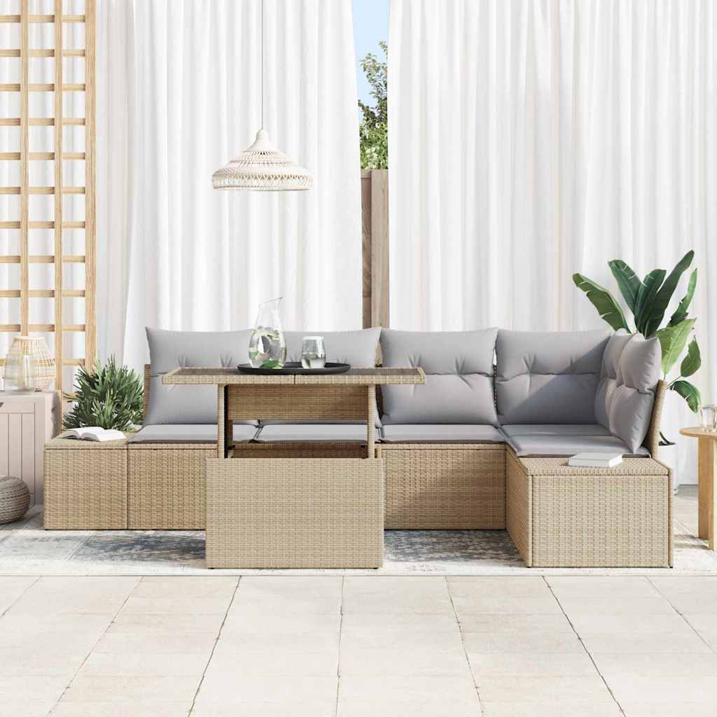 Trädgårdsoffset med lagring 6 pcs Beige Poly rattan