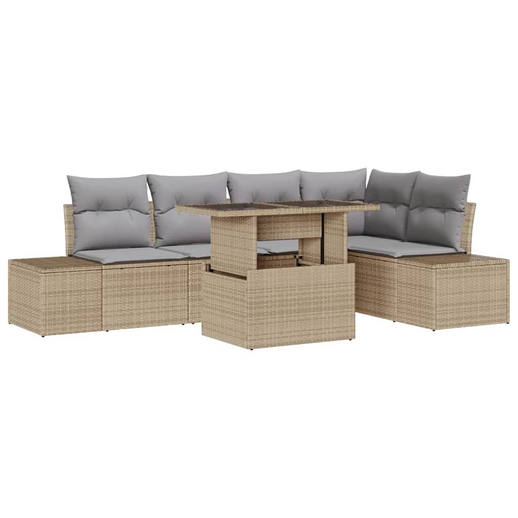Trädgårdsoffset med lagring 6 pcs Beige Poly rattan