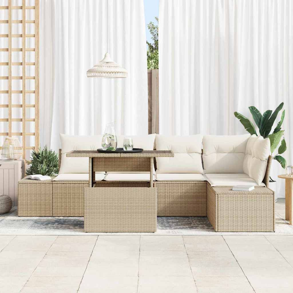 Trädgårdsoffset med lagring 6 pcs Beige Poly rattan