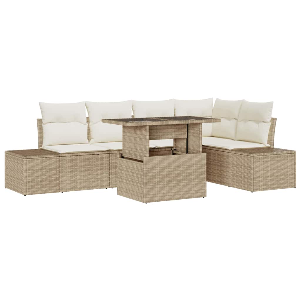 Trädgårdsoffset med lagring 6 pcs Beige Poly rattan