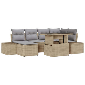 Trädgårdsoffset med lagring 7 pcs Beige Poly rattan