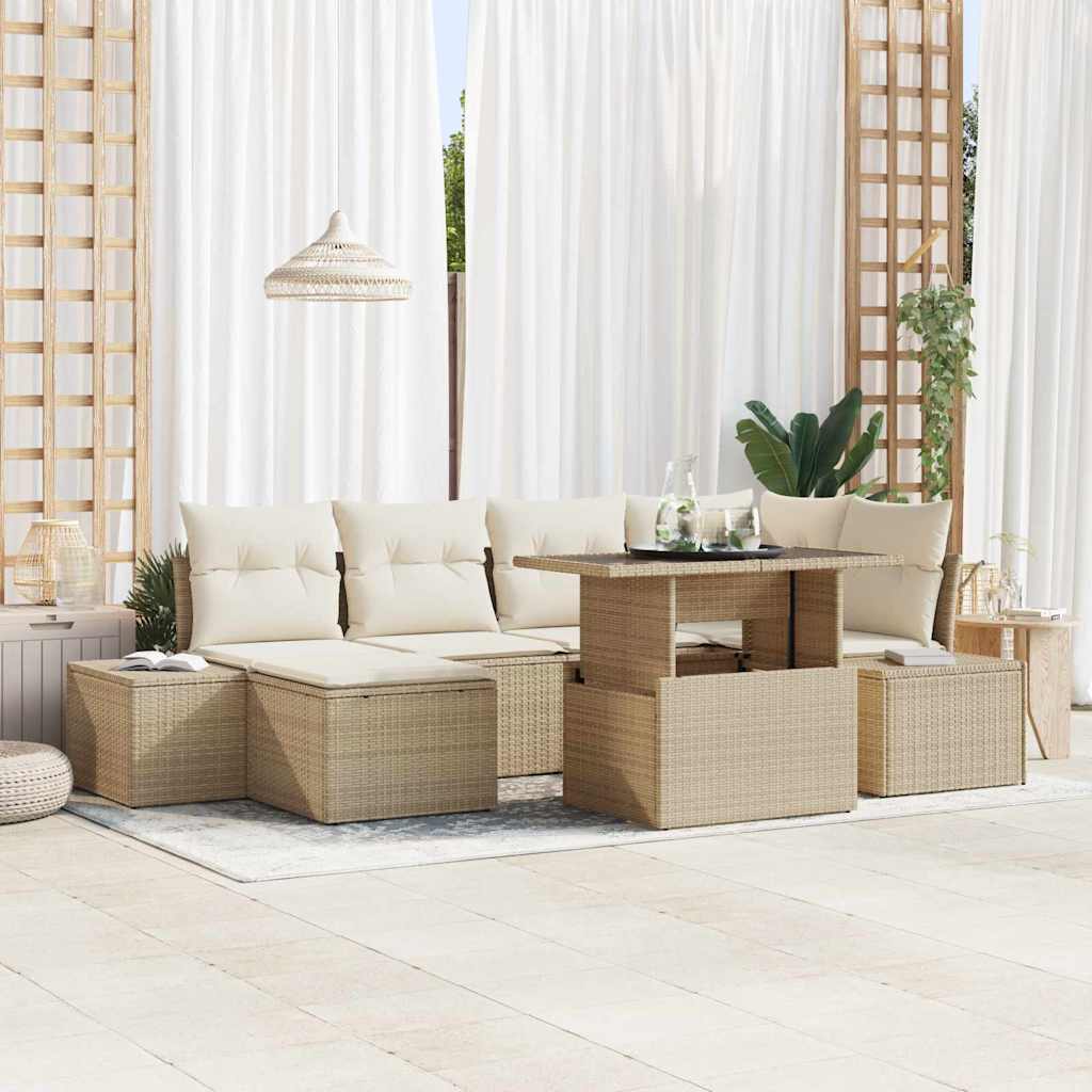 Trädgårdsoffset med lagring 7 pcs Beige Poly rattan