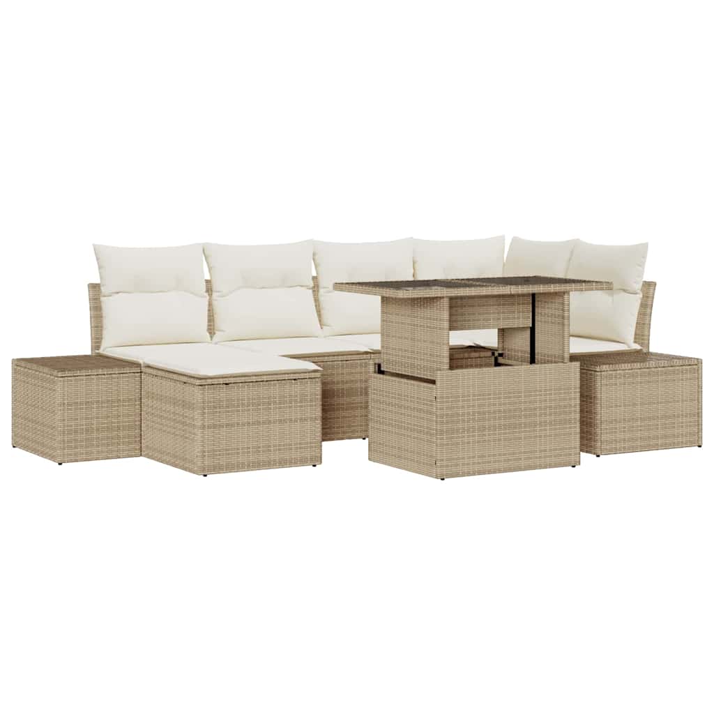 Trädgårdsoffset med lagring 7 pcs Beige Poly rattan